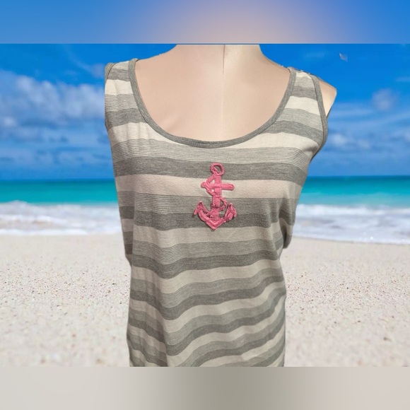 Preloved VTG Victoria's Secret Gray and Pink Striped Tank Top size L - Picture 1 of 6